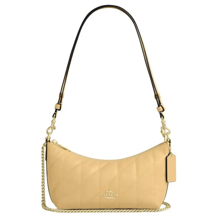 Coach Caitlin 24 Quilted Leather Shoulder Bag for Women, Gold Carriage Logo, Yellow