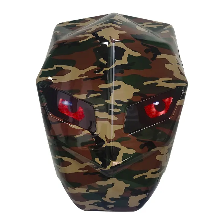 Cyberpunk Camo Hard Shell Backpack with Programmable LED Screen, Expandable Knight Pack for Bikers Fits 15.6" Laptop & Helmet, USB Port for Biking