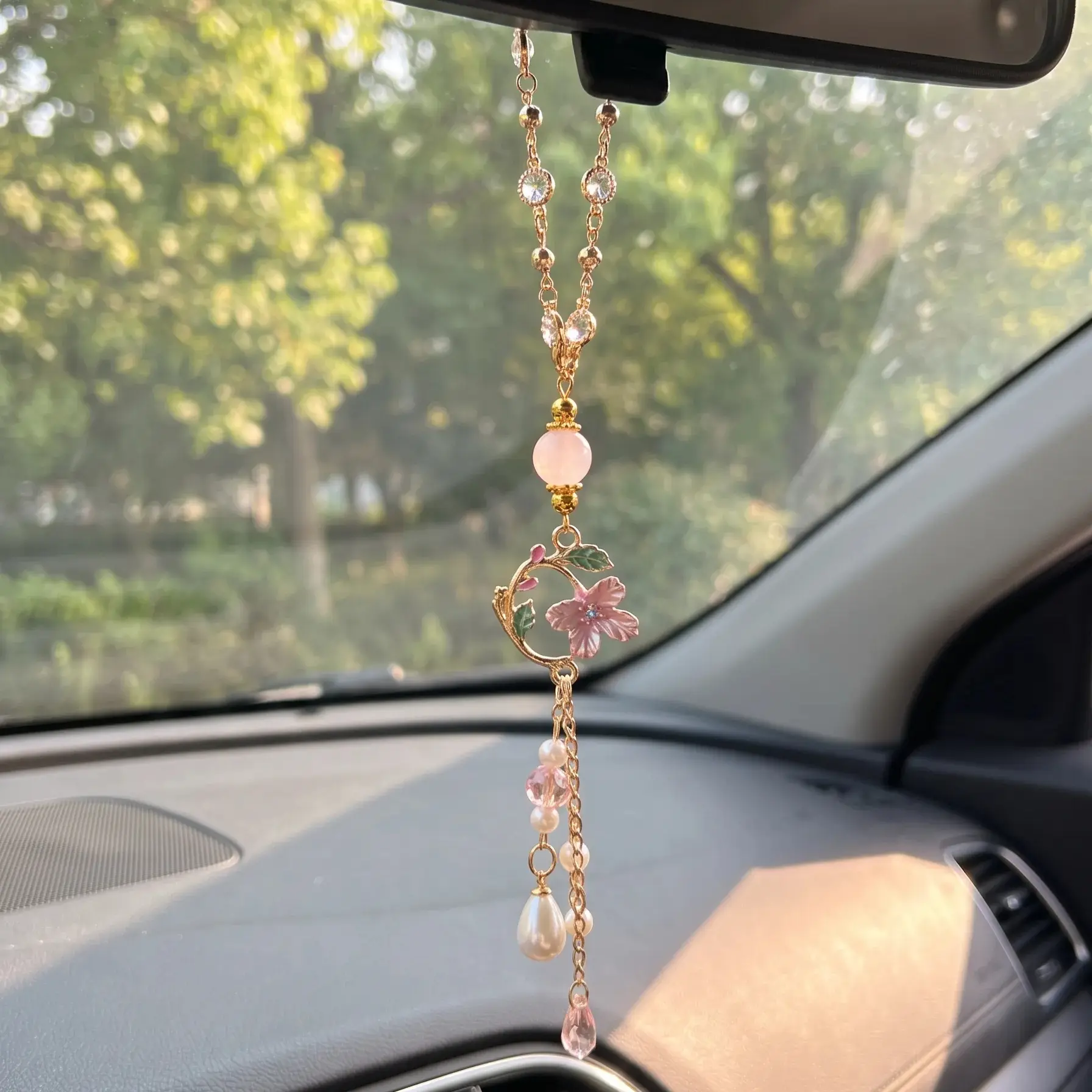 Fashionable Crabapple Flower Tassel Car Rearview Mirror Charm, Cute Car Accessory, Car Interior Decor, Car Decorations, Bag Pendant, Perfect Gift