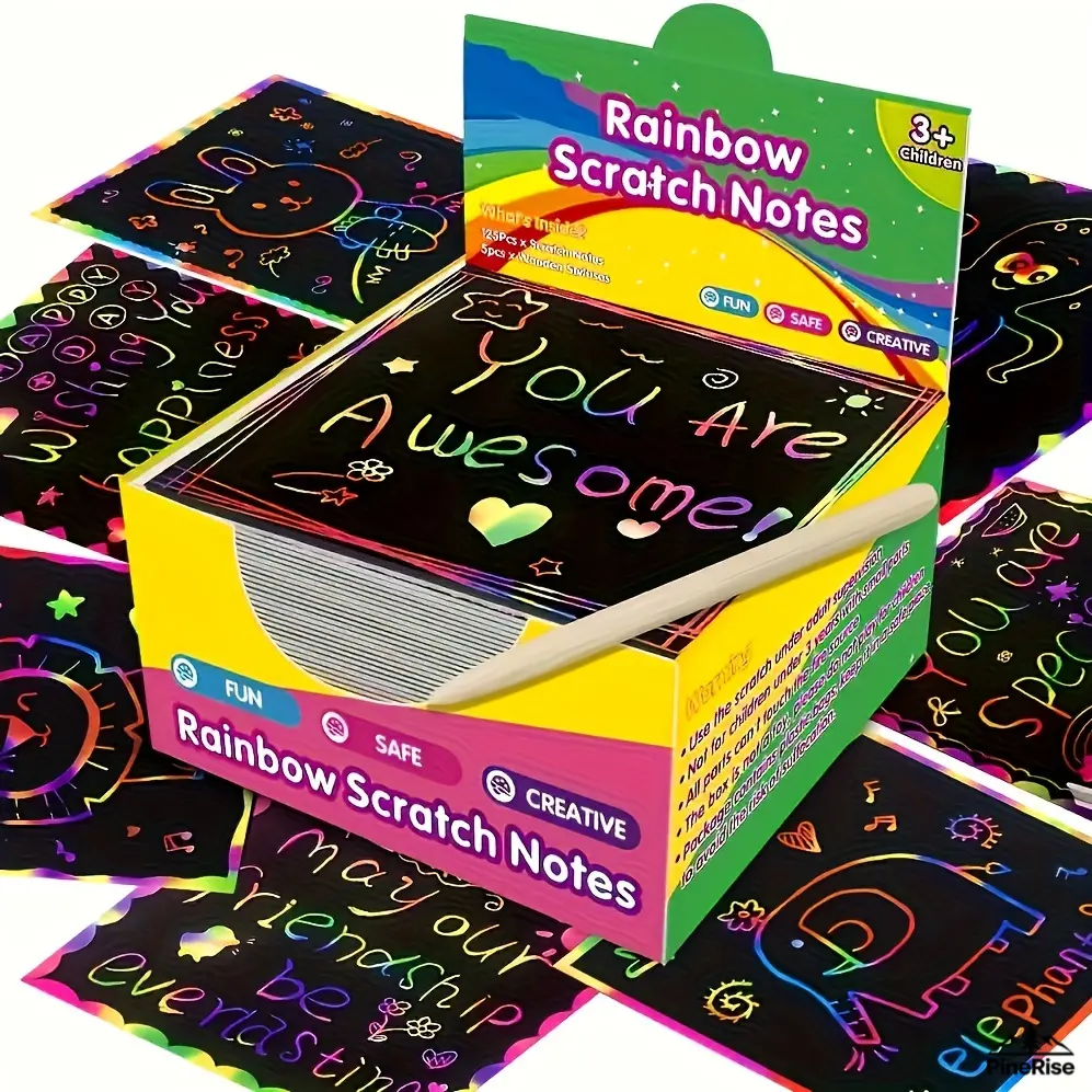 50-Sheet Flat Layout Magic DIY Scratch Paper Rainbow Art Sheet Pack, Creative Handcraft Supplies for Outdoor Fun & Holiday Gifts