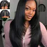 Glueless U Part Layered Straight Wig, Light Yaki Heat Resistant, Long Synthetic Half Wig, Clip in Hair, 24inch, Daily Use
