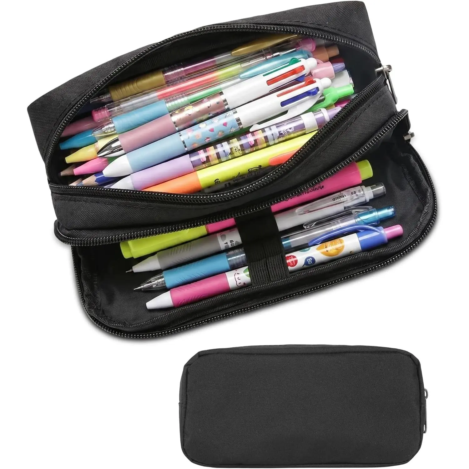 Large Pencil Case, Big Capacity Pencil Pouch with 2 Compartments, Office Pencil Bag with Zipper, Big Pen Case for Adults (01-Black)