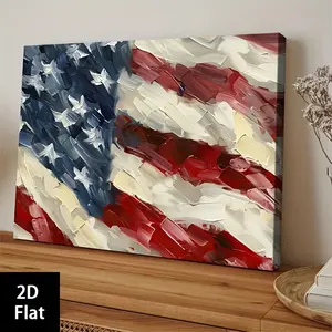 American flag wall art, patriotic canvas decor, Americana flag painting, US flag impasto art, red white blue patriotic poster, independence day wall hanging