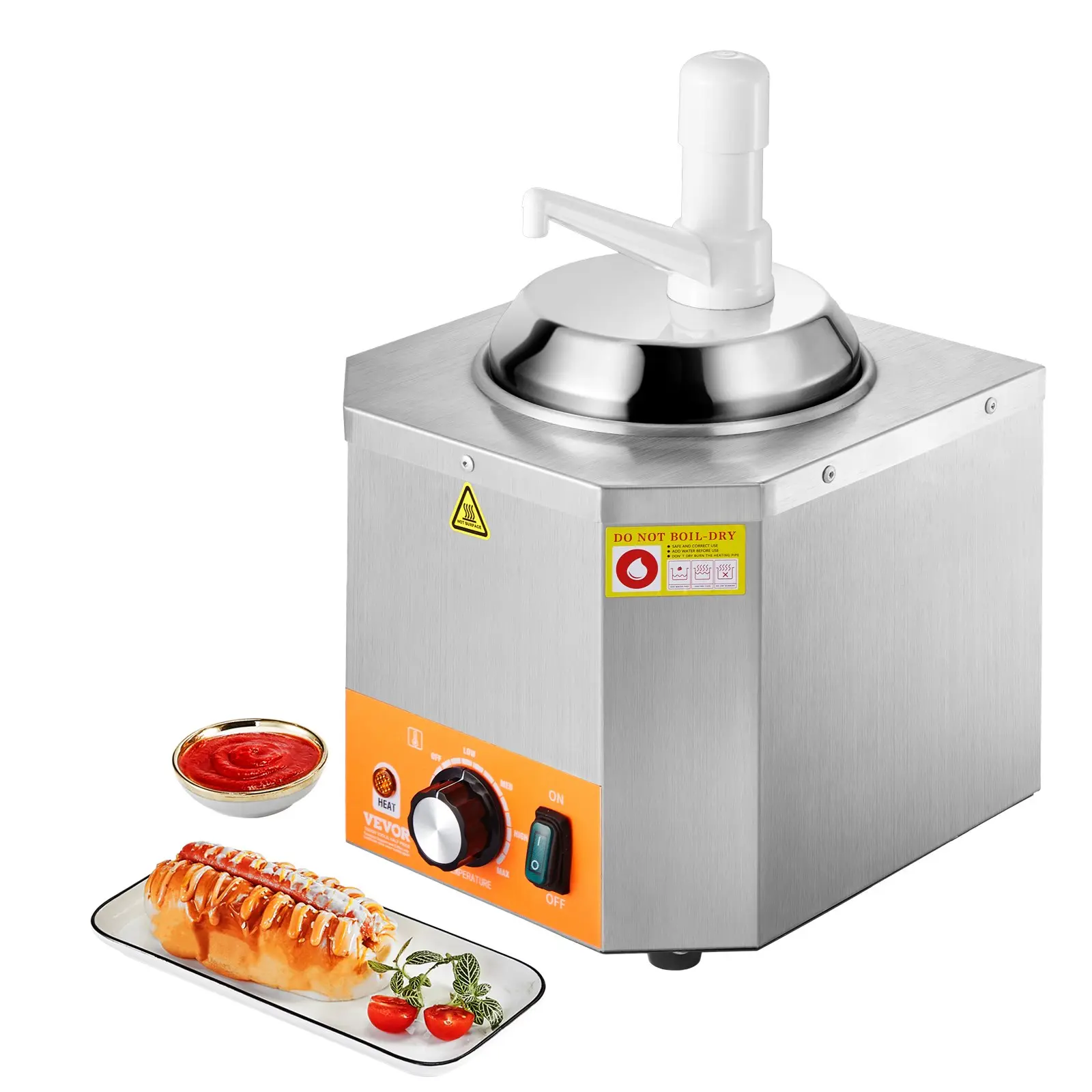 【Summerfinds】VEVOR Electric Cheese Dispenser with Pump, 2.4L Commercial Hot Fudge Warmer, Plastic Pump Dispenser, 86-230 Temp Adjustable Nacho Cheese Sauce Warmer, for Hot Fudge Cheese Caramel