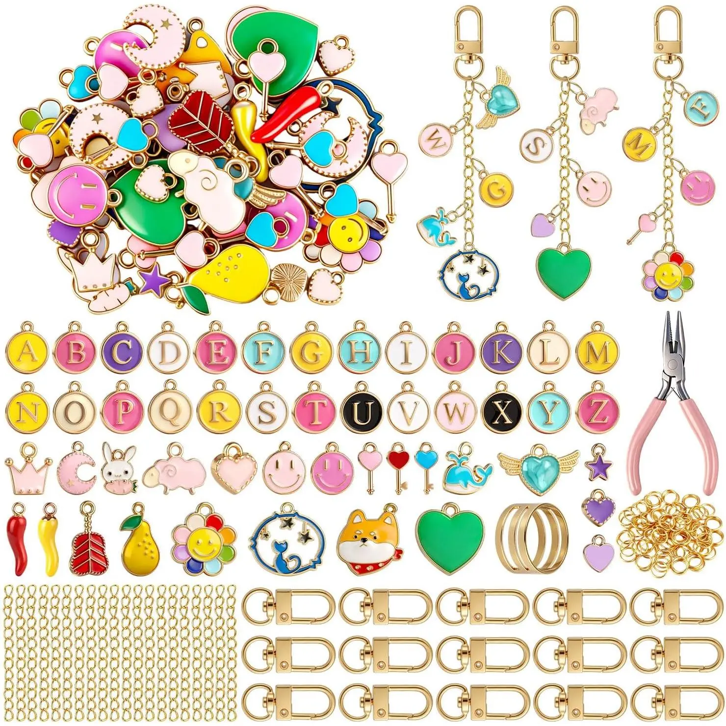 208-Count Lip Gloss Making Kit for Beginners & Adults, DIY Craft Kit with Charms, 15 Key Chain Hooks, Lobster Clasps, Jump Rings & Tools for Custom Keychains & Gifts