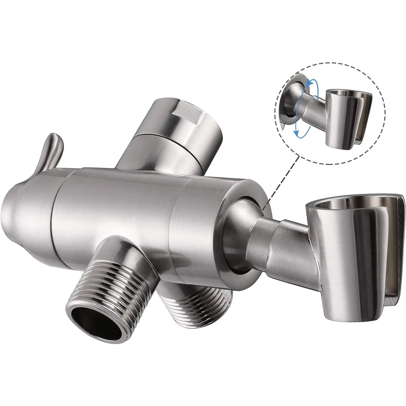 Shower Arm Diverter with Handshower Mount, G1/2 Brass Shower Diverter Valve Bathroom Universal Replacement for Handheld and Fixed Shower Head, Brushed Nickel