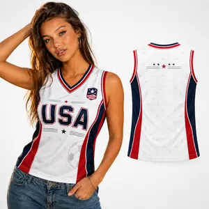 Women's USA Soccer Inspired V-Neck Sleeveless Tank Top - Patriotic Game Day Graphic Regular Length Jersey Style Lady Top, Fits Casual Wear, Comfortable Women's Clothes