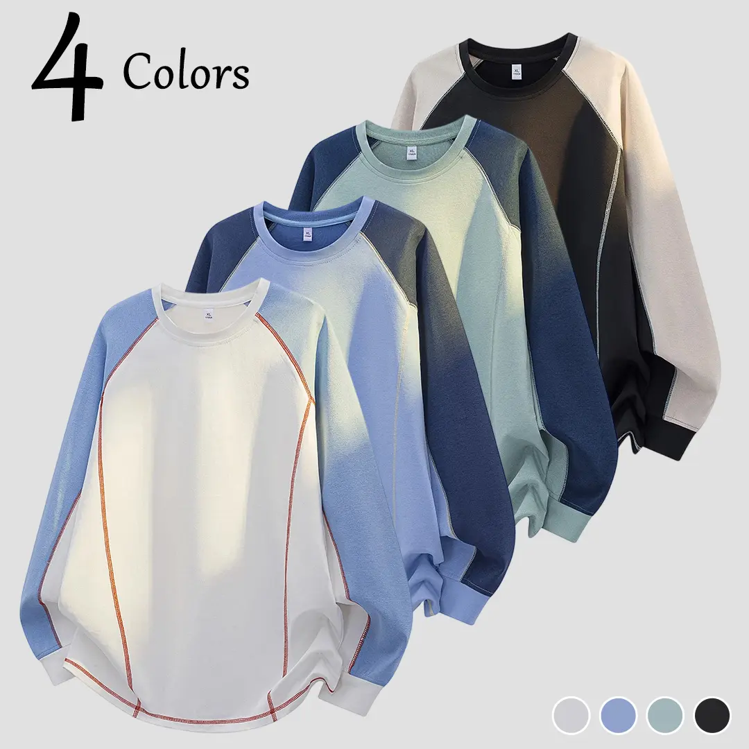 Men's Colorblock Raglan Sleeve Crewneck Sweatshirt Contrast Stitching Exposed Seams Casual Pullover Long Sleeve  Heavyweight Thermal Knit Oversized Loose Fit Aesthetic Patchwork Athletic Activewear Loungewear Comfortable Streetwear Hip Hop fall clothes