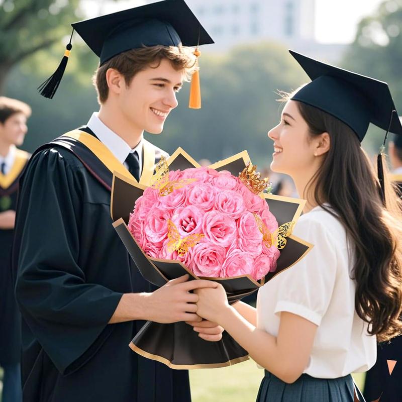Pink Glitter Roses Bouquet, DIY   Bouquet, Everlasting Shiny Artificial Rose Bouquet for Valentine's Day, Anniversary, Engagement, Wedding, 24 Roses