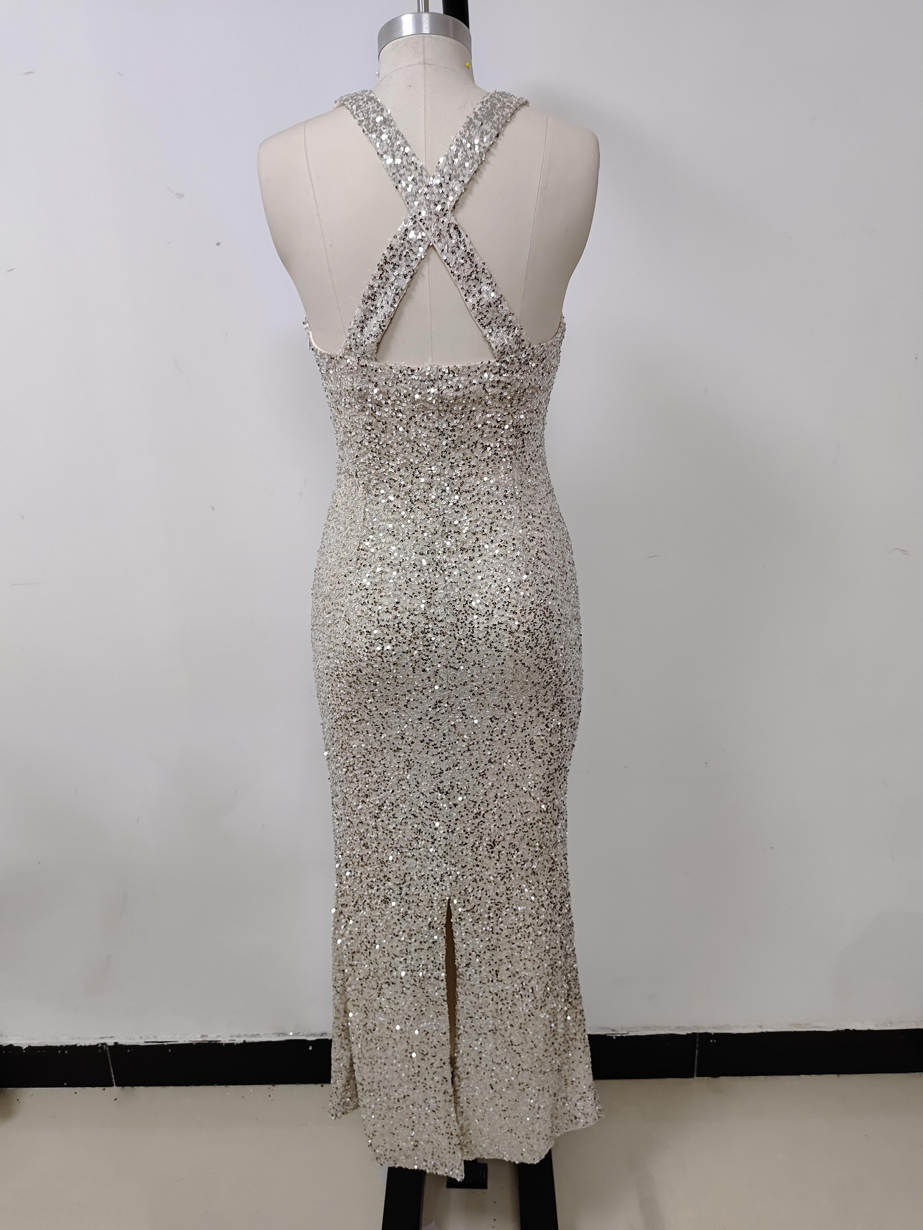 Long Dresses Women Elegant Shinny Sequins Midi Dress Female Sleeveless Backless Long Vestidos Lady Party Club Evening Robes
