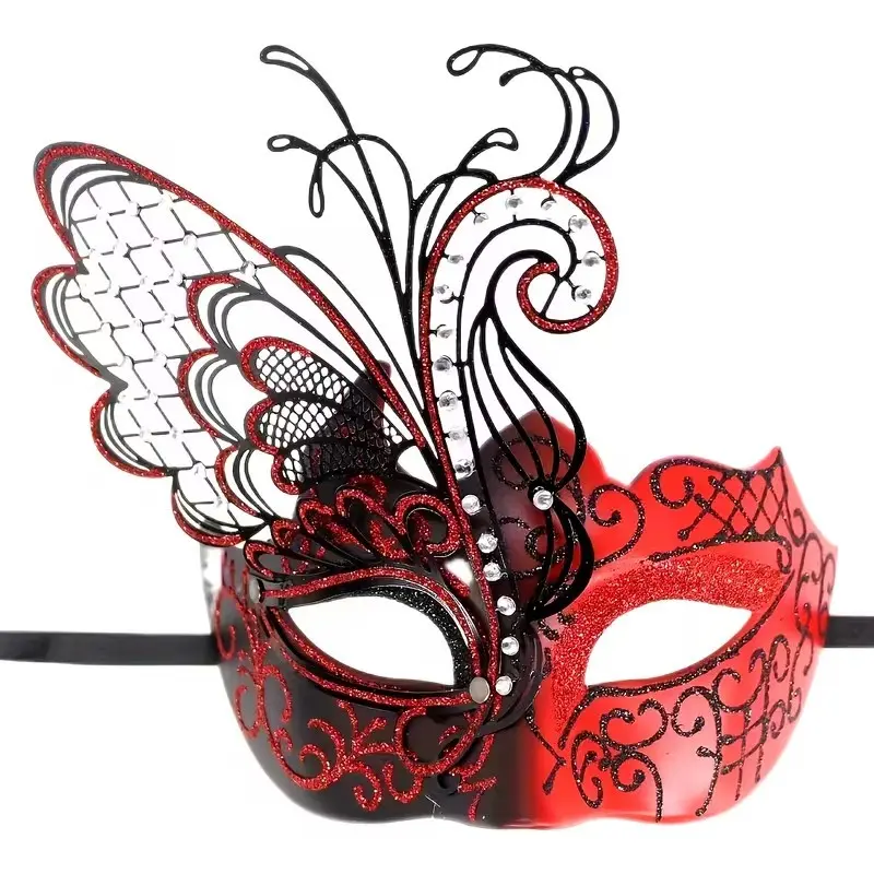 Luxurious Party Mask, Random Color, Metal Butterfly Mask with Rhinestones, Unisex Carnival Costume Accessory, 1pc