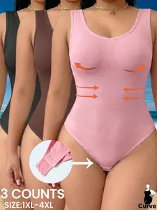 Women's Plus Size Seamless Bodysuit, Knit Square Neck Wide Straps Sleeveless Shapewear, All Season Comfortable Daily Wear