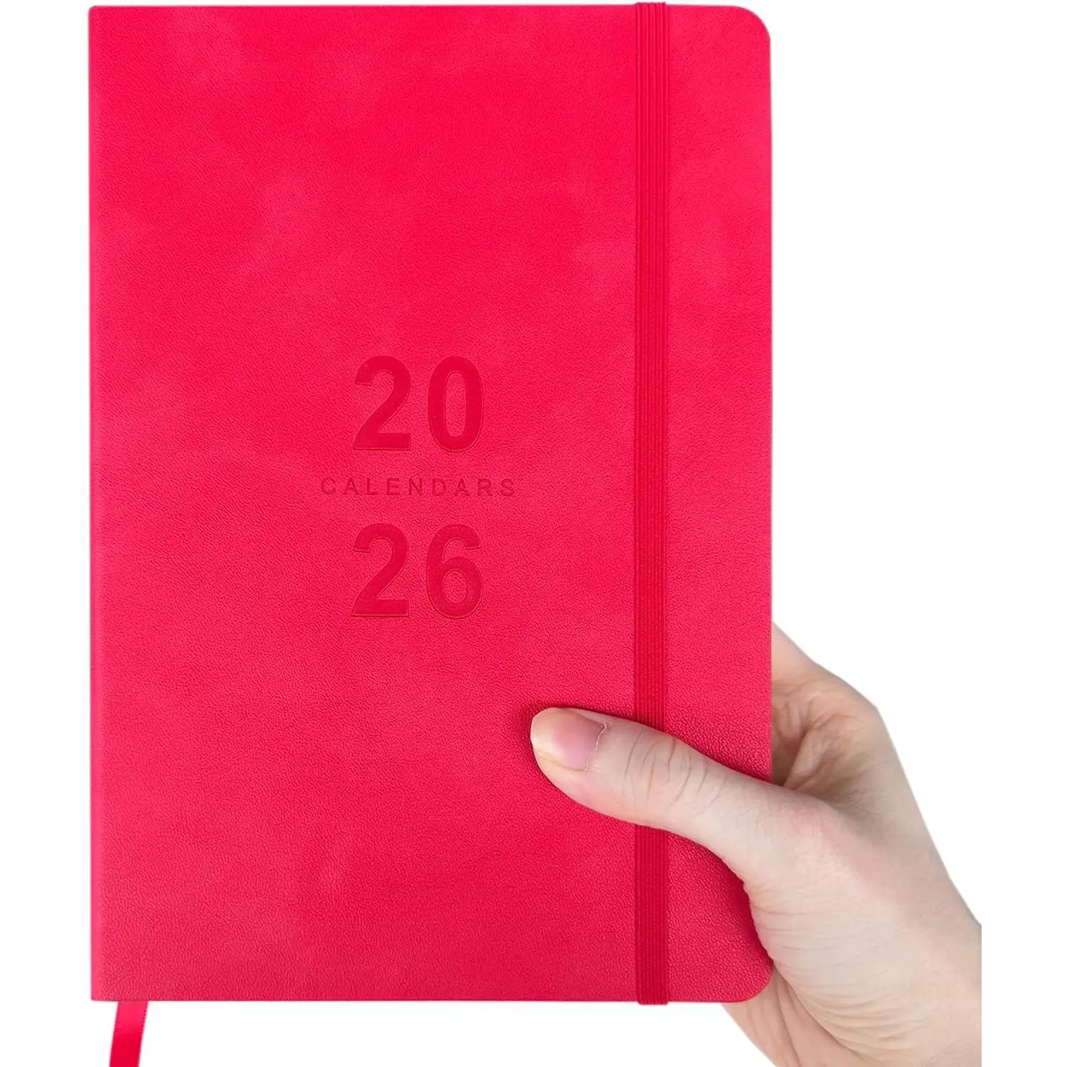 Daily Planner 2026, Calendar 2026 Agenda Planner Daily Journal Notebook 8.5"x5.8", January 2026 to December 2026, Faux Leather Cover (Red, 8.5"×5.75")