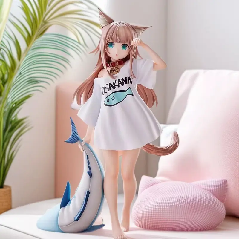 6 Pack Kinako Cat Girl PVC Figures Full Set Fish Print Oversized T-Shirt Grey Fluffy Cloak Tiger Onesie Multi Pose Anime Cat Ear Statues Hand Painted Collectible Desk Decor Gift For Teen Girls Kawaii Anime Themed Party Favor Cross-Border Wholesale