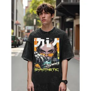 Gender-Neutral Loose-Fitting T-Shirt Featuring a Futuristic Robot Design And SYNTHETIC Text - Great for Urban Fashion |   Suitable for All Genders, Pre-Washed Vintage Style Tee |   Excellent for Everyday Wear And Events