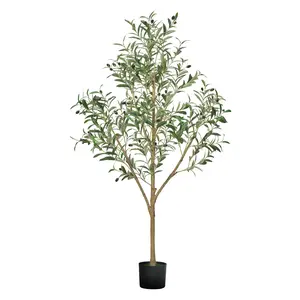VEVOR 5FT Artificial Olive Tree with Black Pot, Tall Fake Tree with Natural Wood Trunk Realistic Green Leaves and Fruits, Indoor Faux Plant for Home, Office, Living Room, Corner Decor