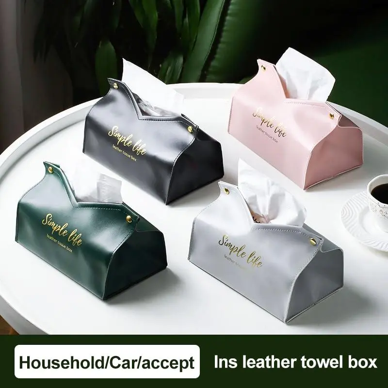 Leather Tissue Box Napkin Holder Car Tissue Box Home Living Room Decoration Bedroom Kitchen Desktop Nordic Large Storage Box