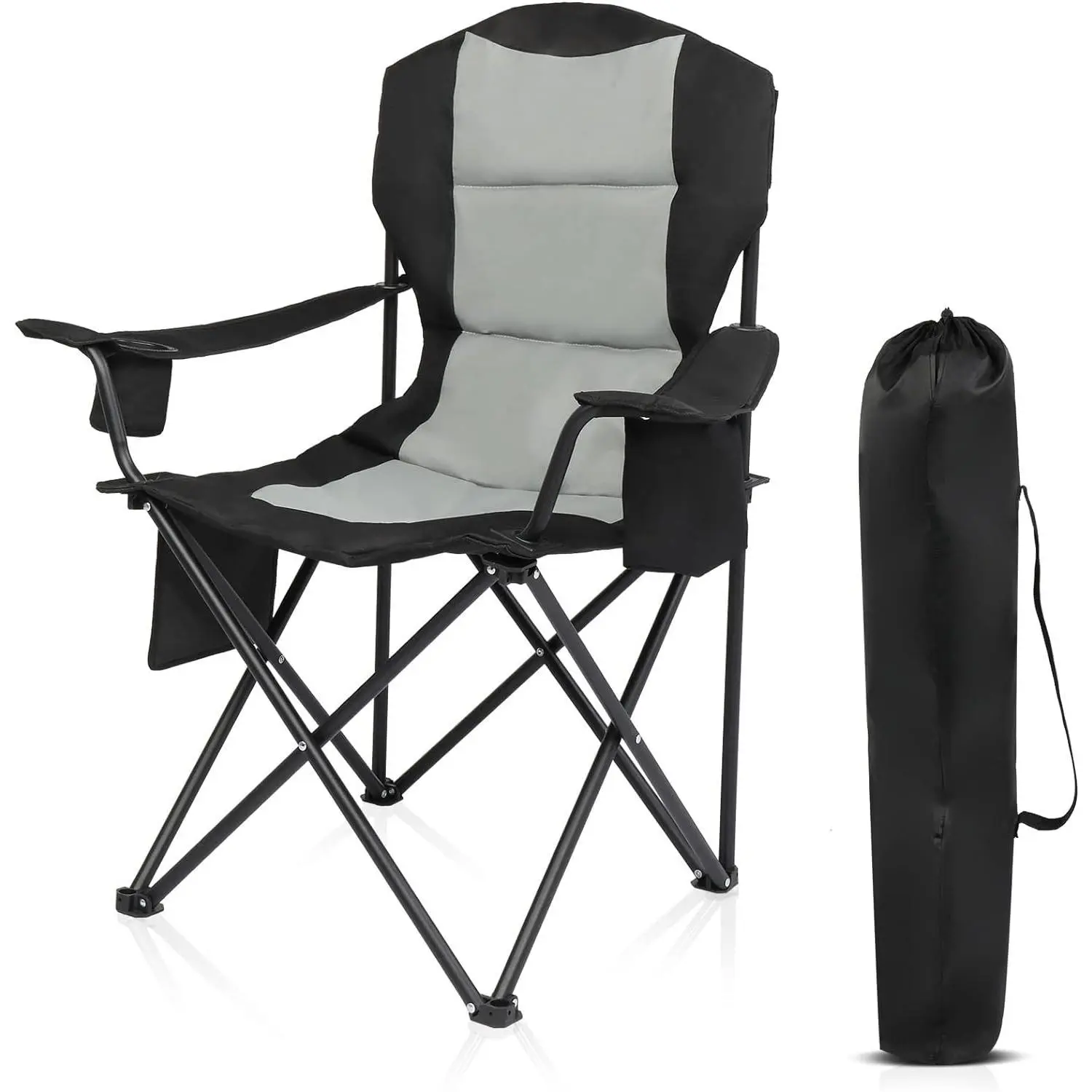 Outvita Versatile Outdoor Padded Camping Chair with Cooler, Cup Holder, and Side Pocket - Portable Folding Lawn Chair for Adults with 400lbs Support, Ideal for Camping, Fishing, and Beach Relaxation, Includes Carry Bag Summervibes