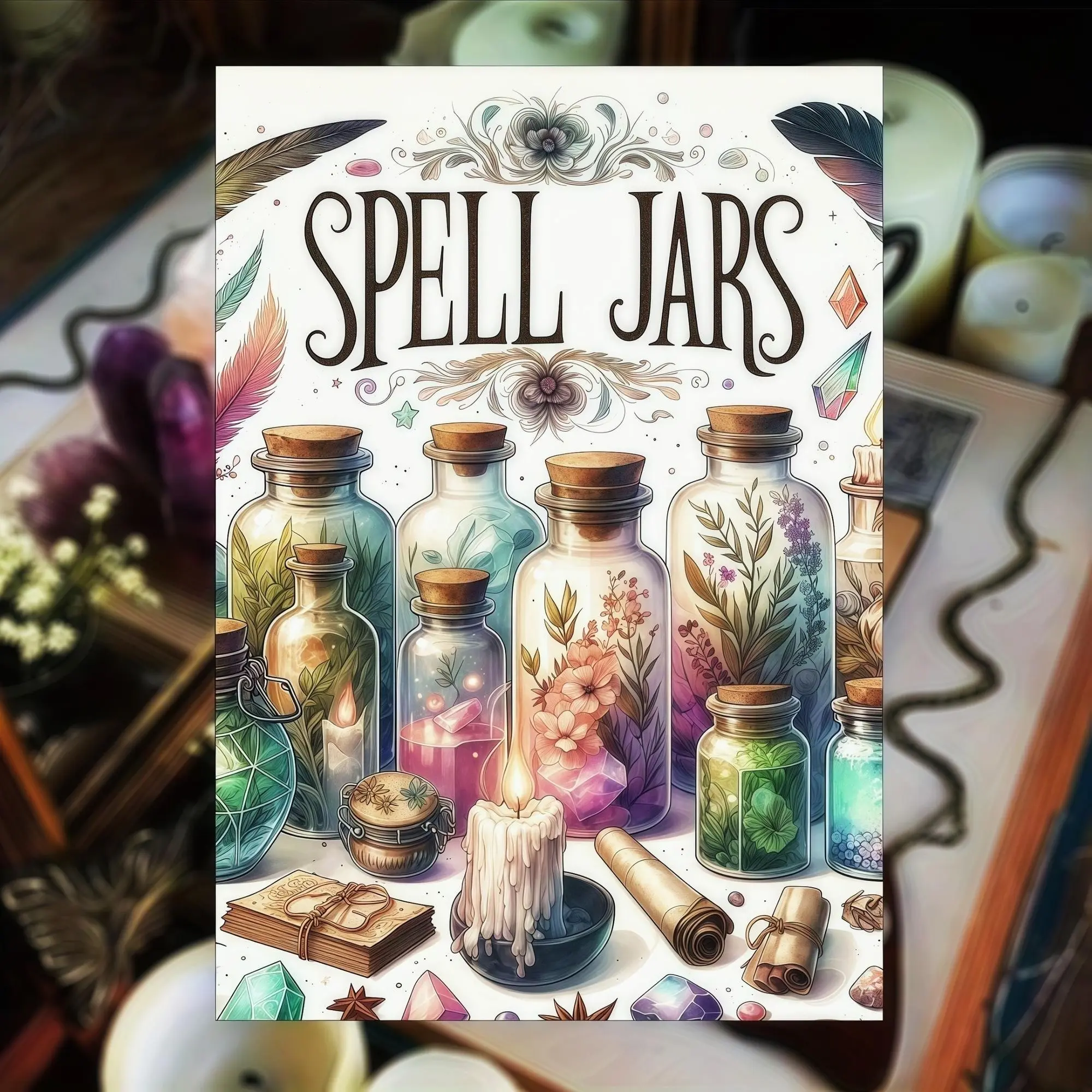 Vintage Potion Wish Jar Notebook, Herbal Magic Ritual Journal, Watercolor Healing Magic Spells Bottle Notebook, Magical Notebooks for Enthusiasts