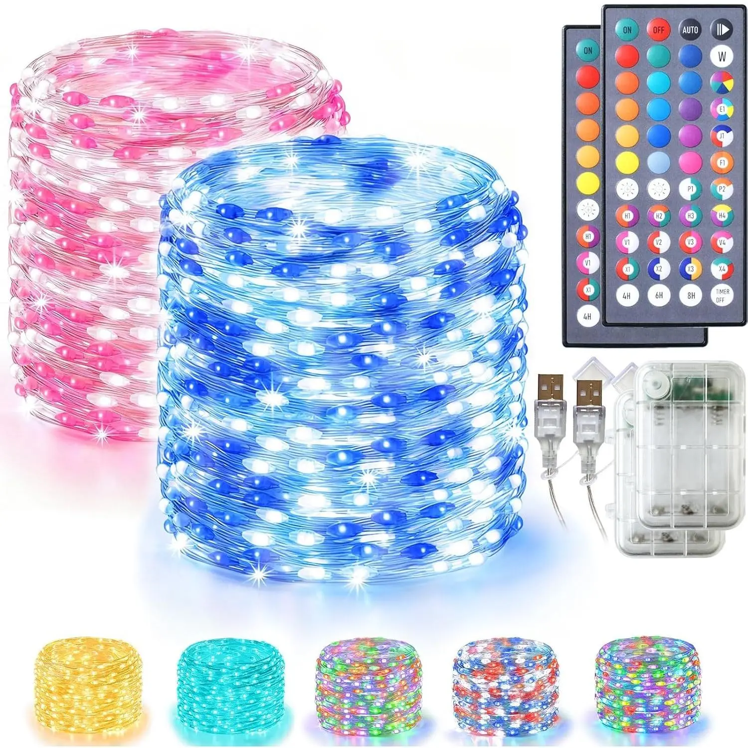 Fairy Lights 34 Colors Changing, 2 Pack Total 40FT 120LED Halloween String Lights Battery USB Operated, Waterproof Twinkle Lights with Remote for Holiday Wedding Party Indoor OutdoorGift