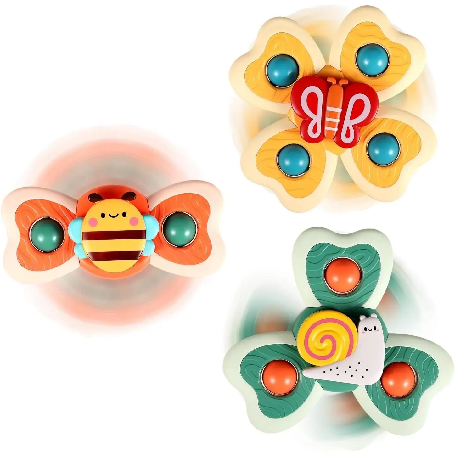 3PCS Suction Cup Spinner Toys for 1 2 Year Old Boy Girl Birthday Gift |   Spinning Top Baby Bath Toy for Kids Ages 1-3 |   Sensory Airplane Travel Toy Easter Basket Stuffers for Toddlers Infant
