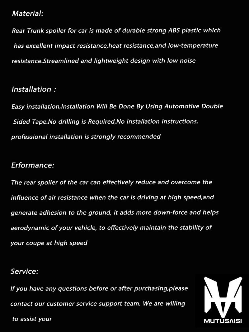 MUSAISI Universal 55" Rear Trunk Spoiler Wing For Sedan Coupe GT Racing Spoiler DeckLid Lip Exterior Accessories MUSAISI Universal 55" Rear Trunk Spoiler Wing For Sedan Coupe GT Racing Spoiler DeckLid Lip Exterior Accessories