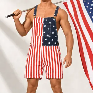Patriotic American Flag Overalls for Men & Women | Vintage 250th Anniversary Denim Shorts | Unisex 4th of July Romper, Summer BBQ Festival Wear