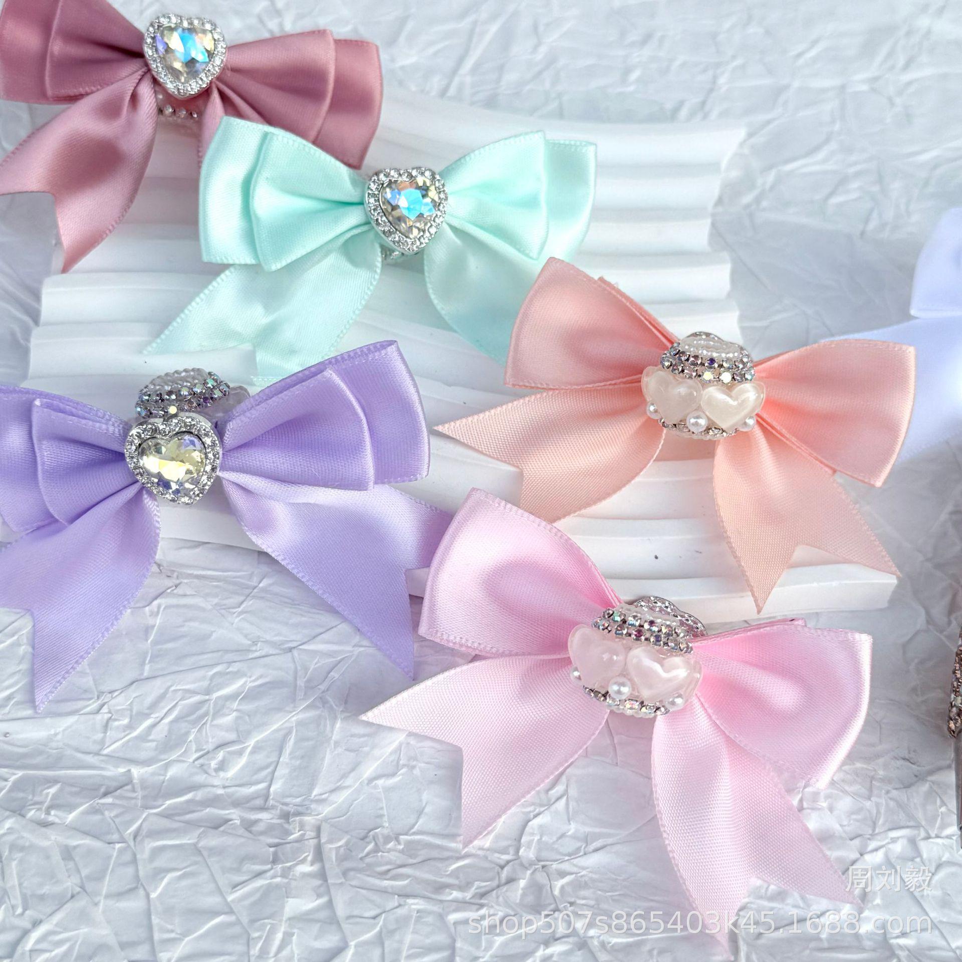 French-style candy-colored beaded bow accessory with rhinestones, satin double-layer bow accessory, beaded pen accessory, decorative piece