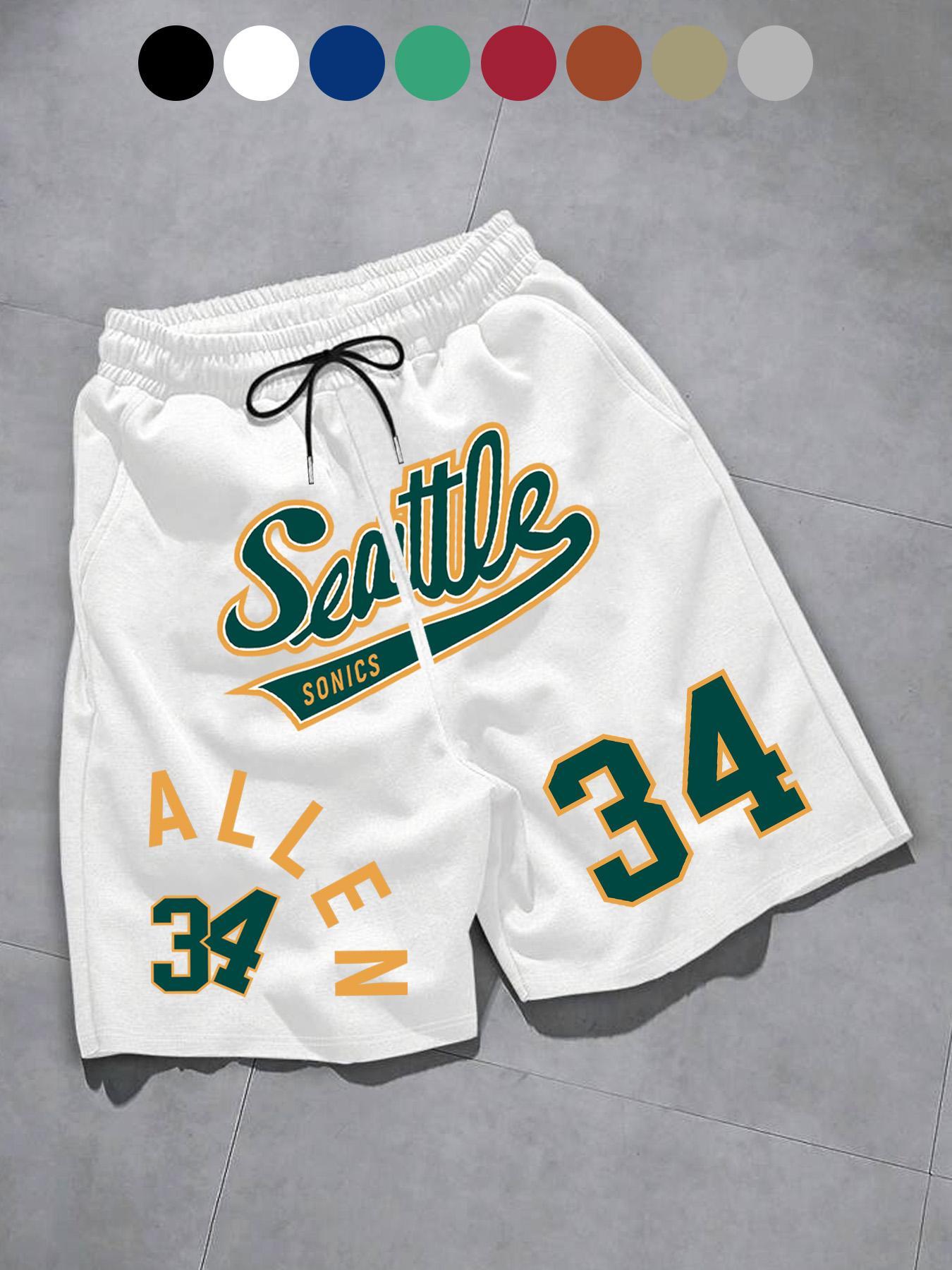 Men's Regular Fit Letter & Number Print Drawstring Waist Shorts, Casual Pocket Track Shorts for Sports Gym Workout Running, Fashion Men's Bottoms for Summer, Streetwear Sports Shorts, Athleisure Shorts, Athletic Shorts