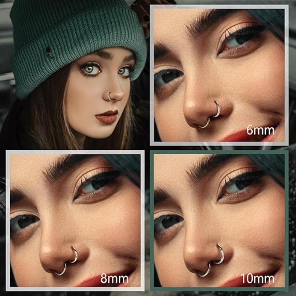 FINREZIO 5Pcs G23 Titanium 20G 18G 16G Clicker Body Piercing Rings Nose Rings Hoops for Septum Cartilage Daith Rook Lip Tragus Helix Conch Ear Lobe Earrings Hypoallergenic Nose Piercing Jewelry Women Men 6/7/8/9/10mm Daily