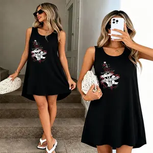 Women Pain is Glory Graphic Tank Dress with Sword and Rose Print suitable for adults and teens perfect for casual daily wear photoshoots outdoor activities and summer outings featuring a sleeveless design round neck loose fit and flowy hem that offer