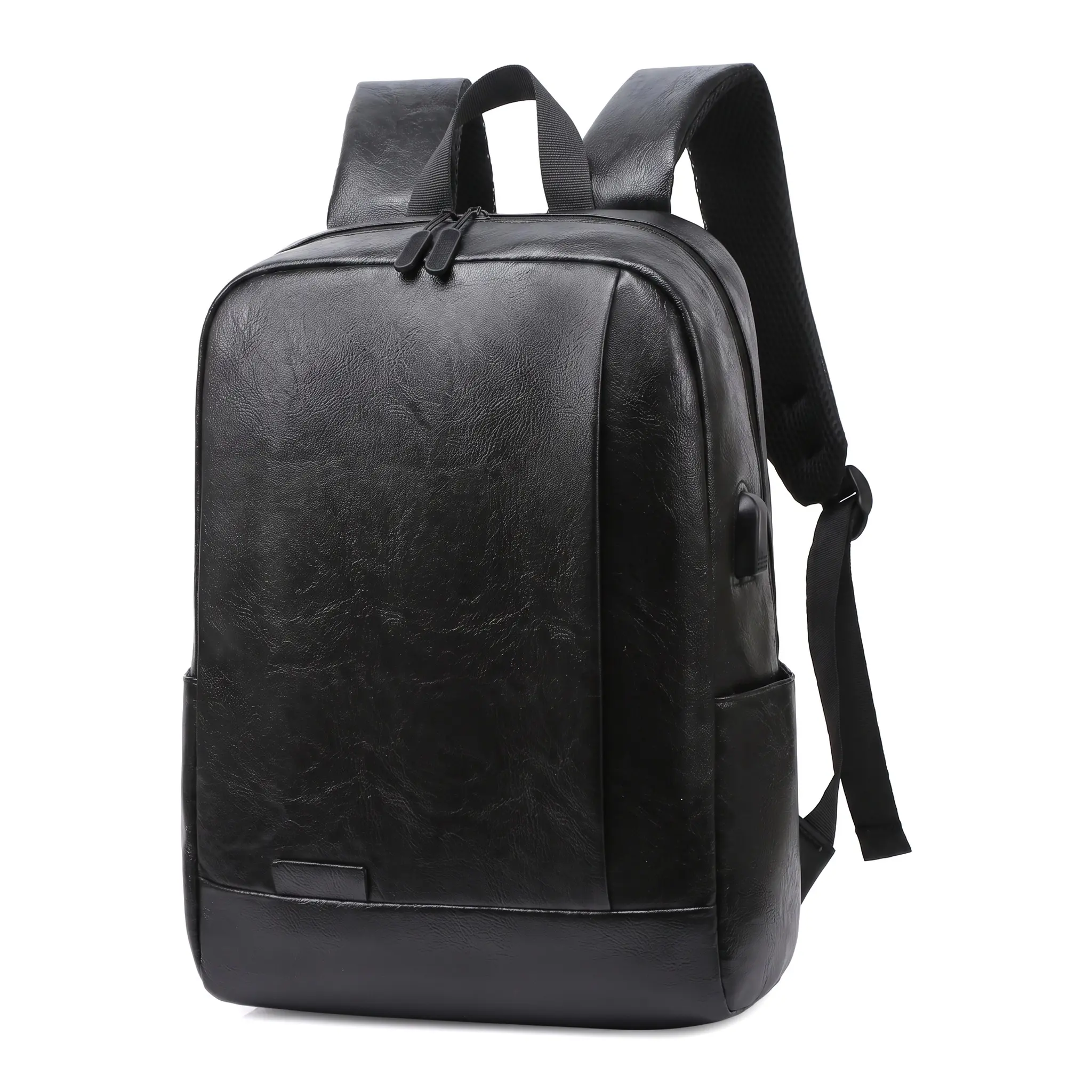 Cozy PU Leather Backpack For Men 15 Inch Laptop Waterproof Daily Commute School Bag Shockproof Air Cushion Straps Lightweight Street Trend Solid Color Teen Unisex 3 Compartments Wear Resistant Load Reducing Everyday Essential