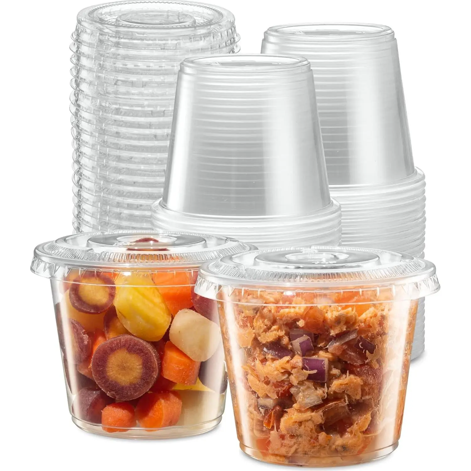 5 oz - 100 Sets Clear Diposable Plastic Portion Cups With Lids, Small Mini Containers For Portion Controll, Meal Prep, Sauce Cups, Slime, Medicine, Dressings, Crafts, Disposable Souffle Cups