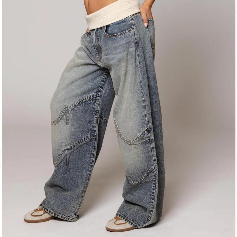 Women's Jeans Pants Fashion Loose Fit Casual Low Rise Denim Pants Y2K Retro Streetwear