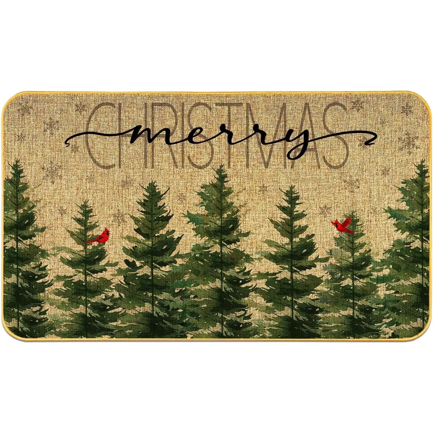 Christmas Tree Doormat, Snowflakes Door Mat, Merry Christmas Welcome Mat, Pine Trees Door Mats, Xmas Pine Decor Low-Profile Floor Mat for  Entryway Patio Yard Decor, 17x29 Inch, Green