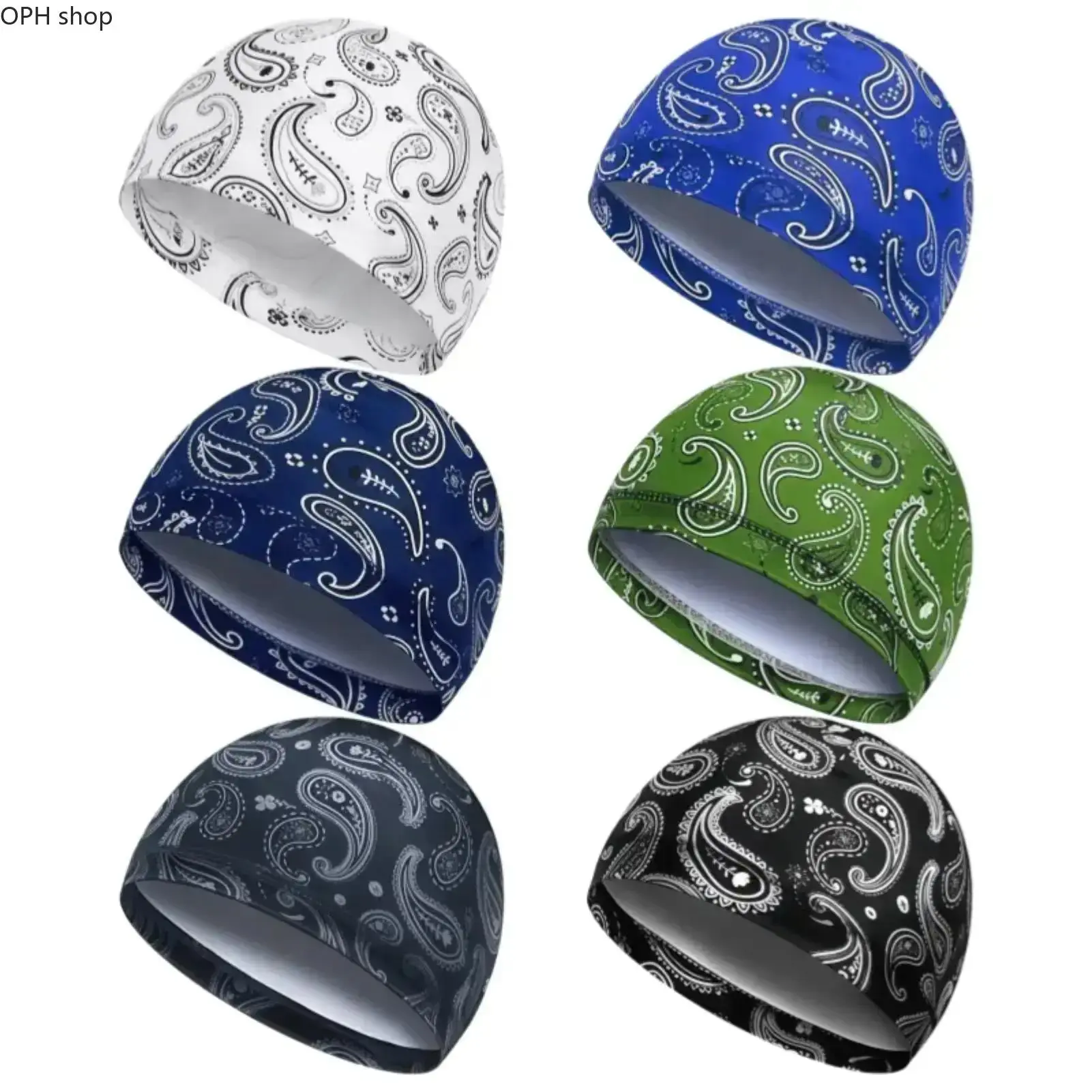 Men's 6-Pack Polyester Paisley Fitted Caps - One Size Outdoor Head Cover, Cycling Skull Cap, Breathable Ventilation, Moisture-Wicking Stretch Headwear with UV Protection for Gym, Car Use