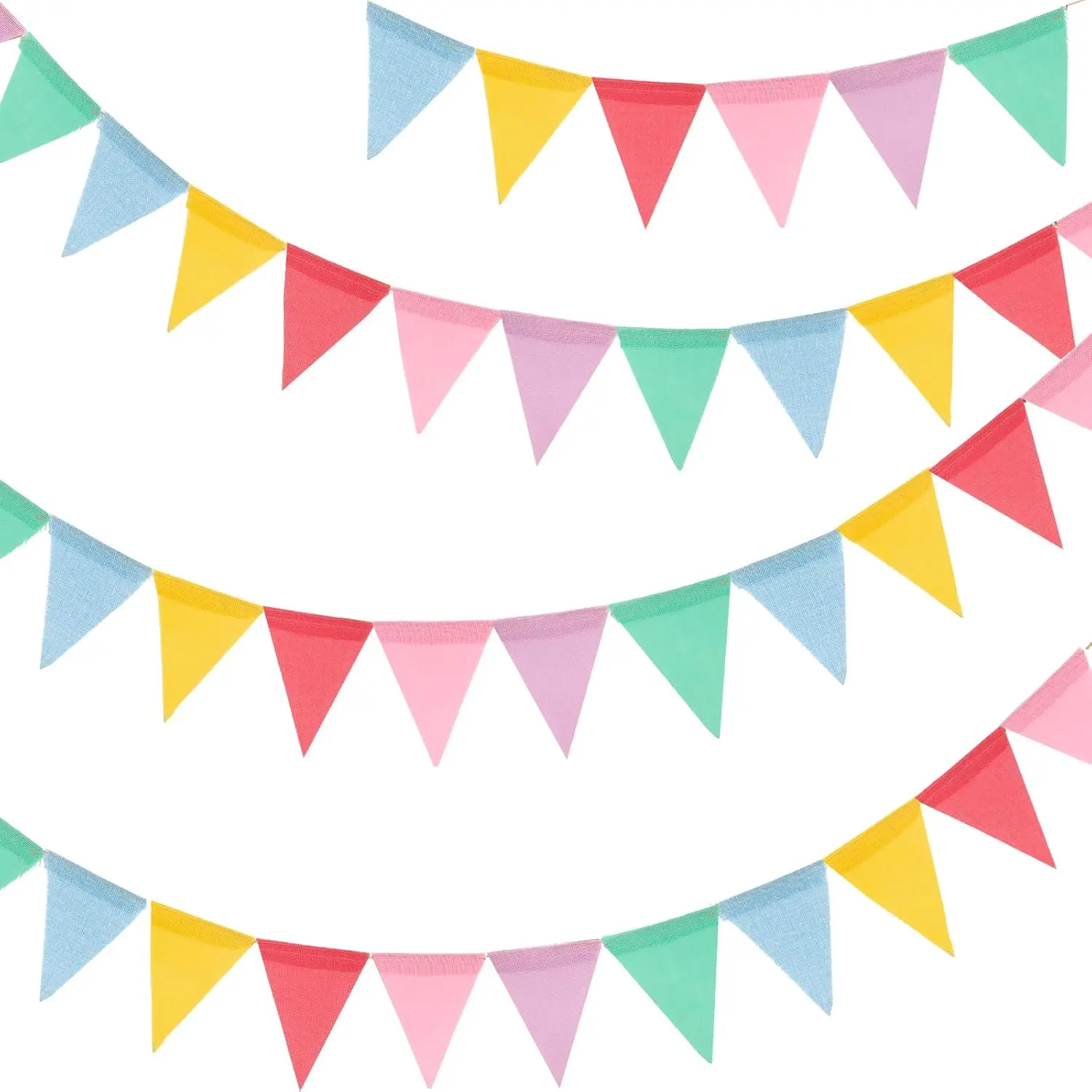 Bunting Banner, Triangle Flag Garland, Pennant Banner Flags, 36 count | 39Ft Pre-Strung Burlap in Pastel Colors for Classroom Decorations, Pride Month, Birthdays,  Showers and Summer Parties