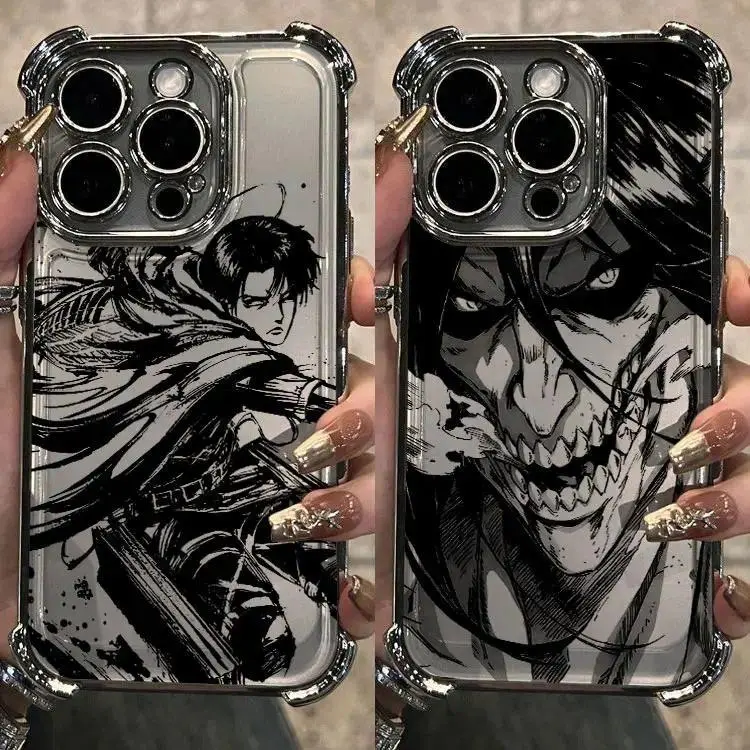 Hot-blooded Anime Attack on Titan Plating Phone Case for Iphone 17 16 15 14 13 12 11 17Air Plus Pro Promax Samsung Galaxy S26 S25 S24 S23 S22 5G Anti Fall, Transparent