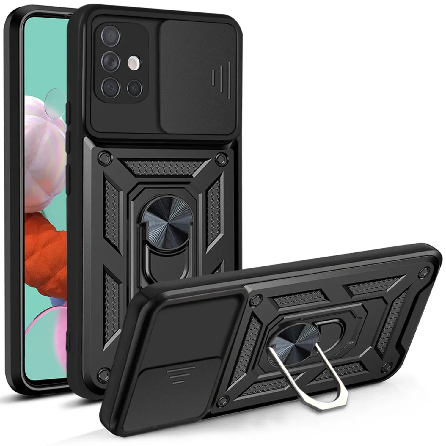 Case for Samsung Galaxy A51 5g Dual Layer Drop Test, Shockproof 360° Adjustable Metal Ring, Magnetic Support, Slide Camera Cover, Anti-Fingerprint for Samsung Galaxy A51 5g Case Accessories, Mobile Phone Casing