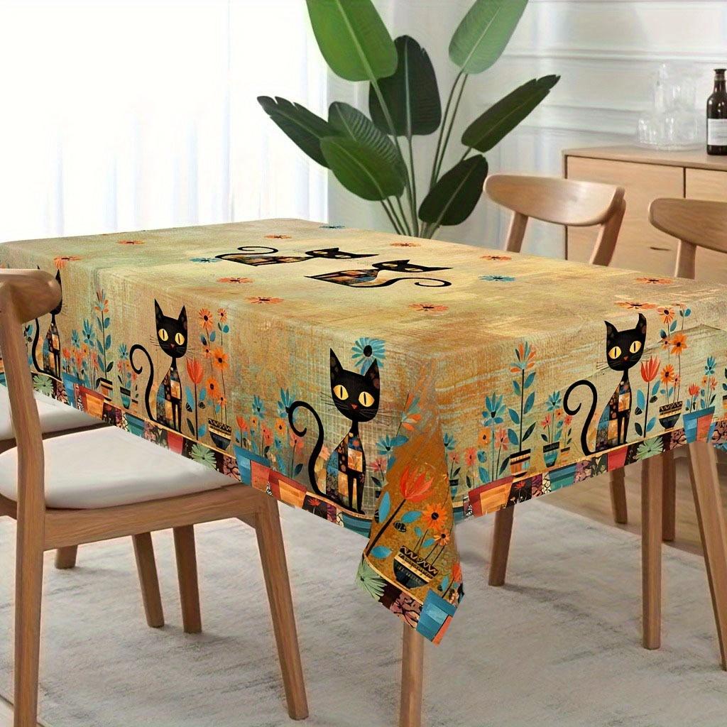1pc Bohemian Mandala Tablecloth, Vintage Floral and Cat Pattern Tablecloth, Rectangular Polyester Tablecloth, Suitable for Holiday Party Decorations, Elegant and Durable Indoor/Outdoor Dining Table Decoration, Perfect Gift for Easter, Spring, Mother's Day