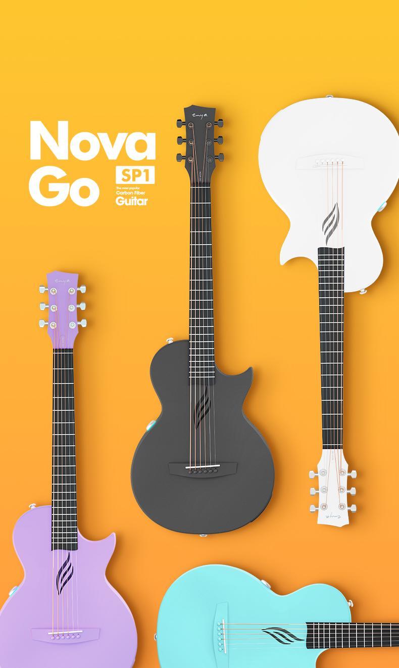 【Enya NOVA GO SP1 】 Carbon Fiber Travel Guitar 35" Acoustic Electric with Smart AcousticPlus Technology Built-in Effects USB Recording Bluetooth Speaker Beginner Bundle Gig Bag Accessories guitar for beginners