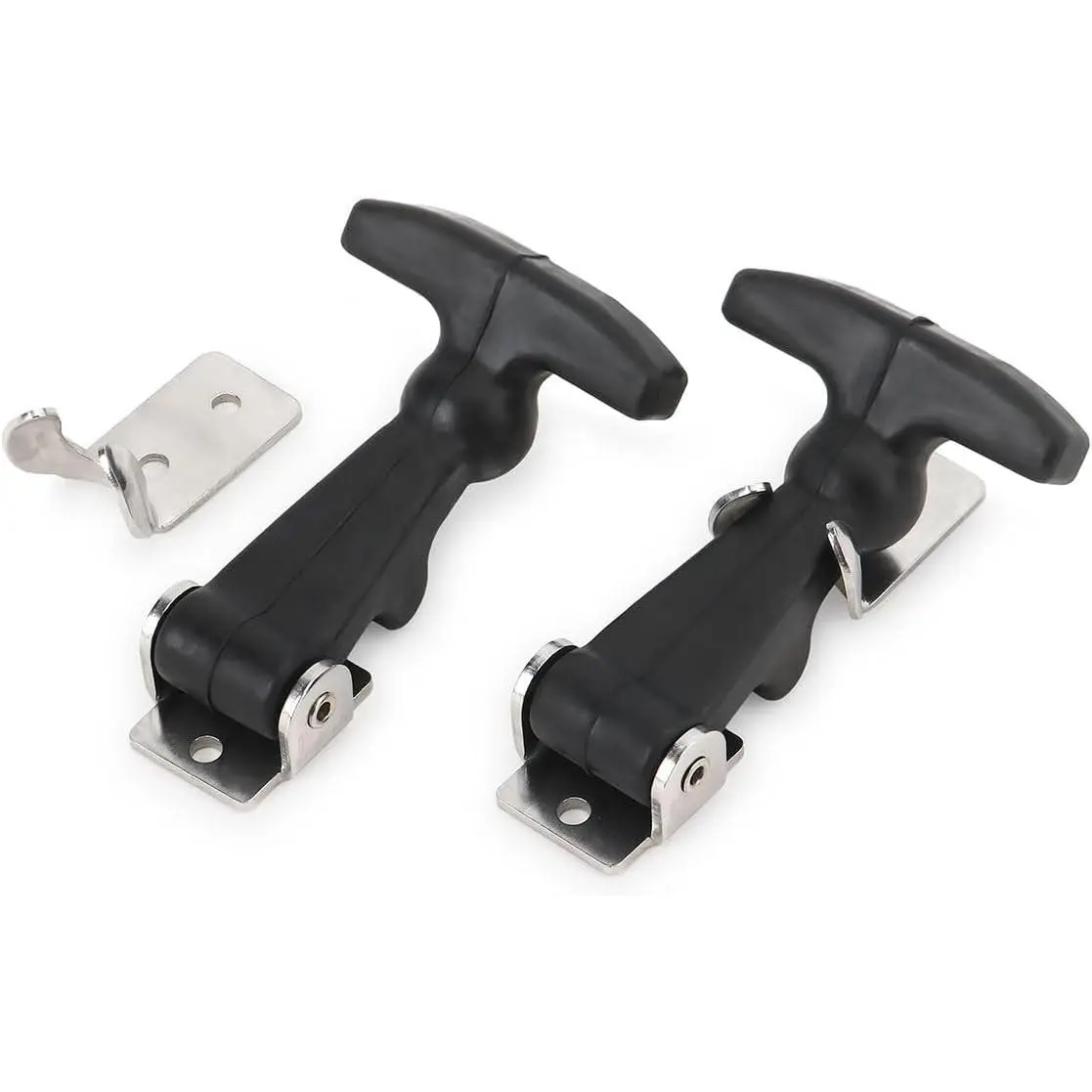 2 Pcs/Set Flexible Rubber Stainless Steel Draw Latches with Brackets, Elastic Rubber T-Handle Hasp Latch Catch Clasp for Tool Cabinet, Cooler, Hood, Vehicle Engine, Boat Latch, 3 Inch