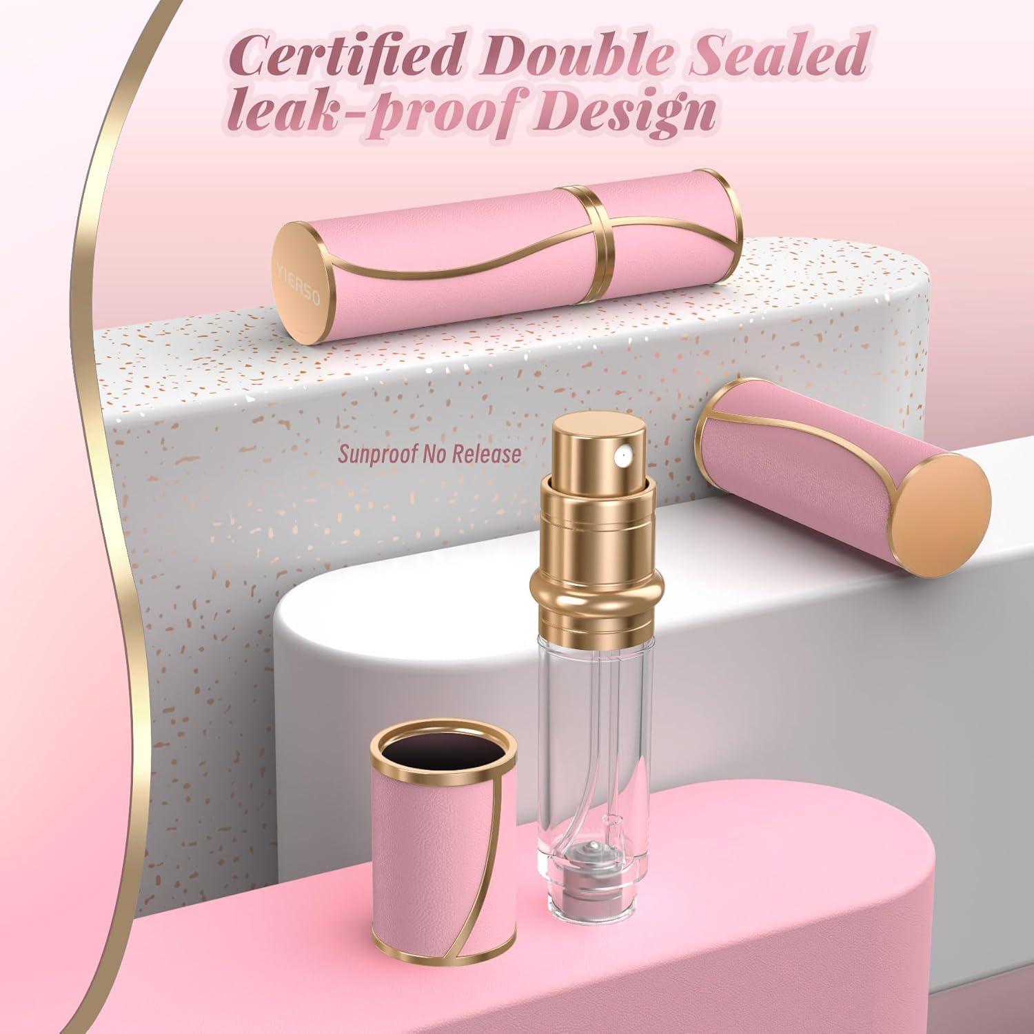 10ml Perfume Travel Atomizer, Bottom Filling Refillable Perfumes Bottle,Mini Cologne Fragrances Dispenser,Portable Sprayer Pocket Size for Plane Trip  0.34oz (Pink)