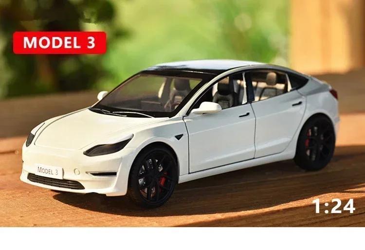 1:24 Tesla Model 3 Model Y Alloy Car Model Diecast Metal Toy Vehicles Car Model Simulation Sound and Light Collection Kids Gifts