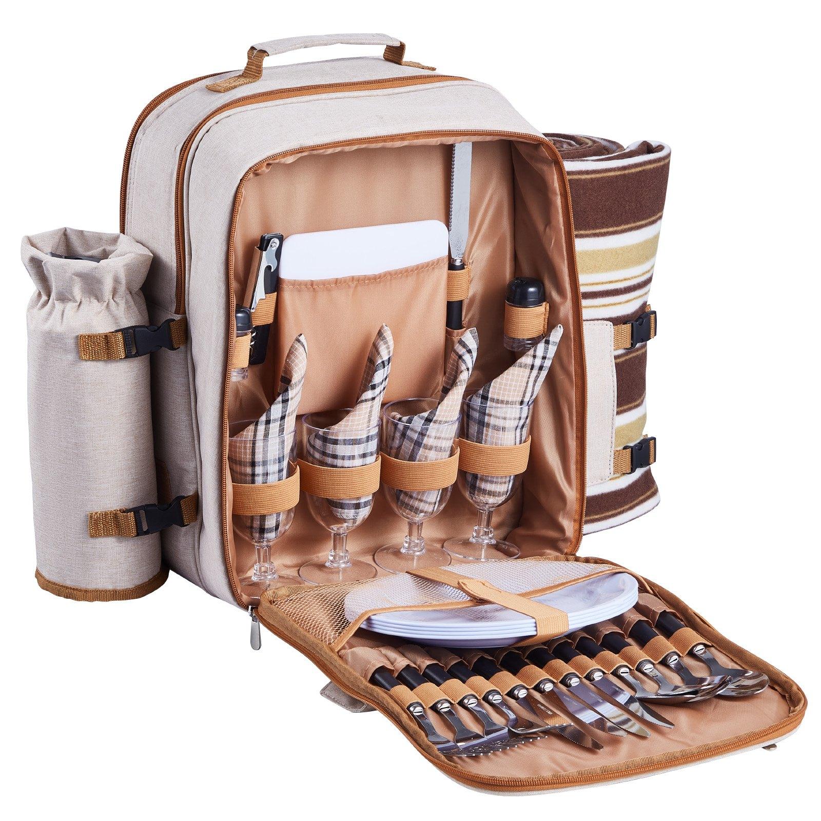 VEVOR Picnic Backpack, Beach Picnic Backpack Bag for 4 Person with Insulated Cooler Compartment, Detachable Bottle/Wine Holder, Lightweight Blanket, Plates & Cutlery Set for Outdoor, Hiking, Camping VEVOR Picnic Backpack, Beach Picnic Backpack Bag for 4 Person with Insulated Cooler Compartment, Detachable Bottle/Wine Holder, Lightweight Blanket, Plates & Cutlery Set for Outdoor, Hiking, Camping