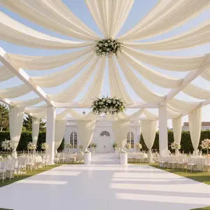 20ftx40ft Beige Ceiling Curtain for Wedding Parties - 4 Panels Wrinkle-Free 40 FT Long Tent Draping Curtains for Wedding, Birthday & Theme Parties, 40ft Height with Rod Pocket
