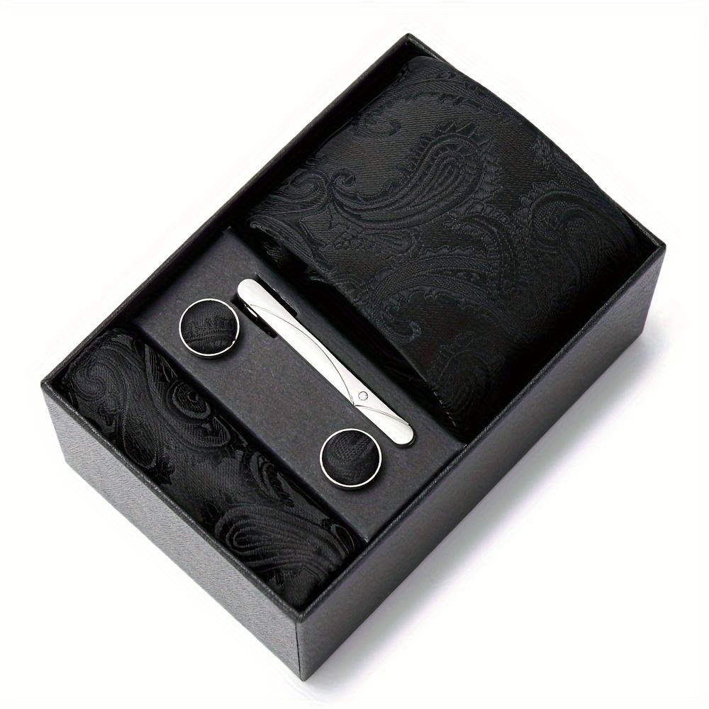 Paisley tie, pocket square, cufflink set gift box, men's tie 7.5 cm, suitable for holidays, weddings, and work