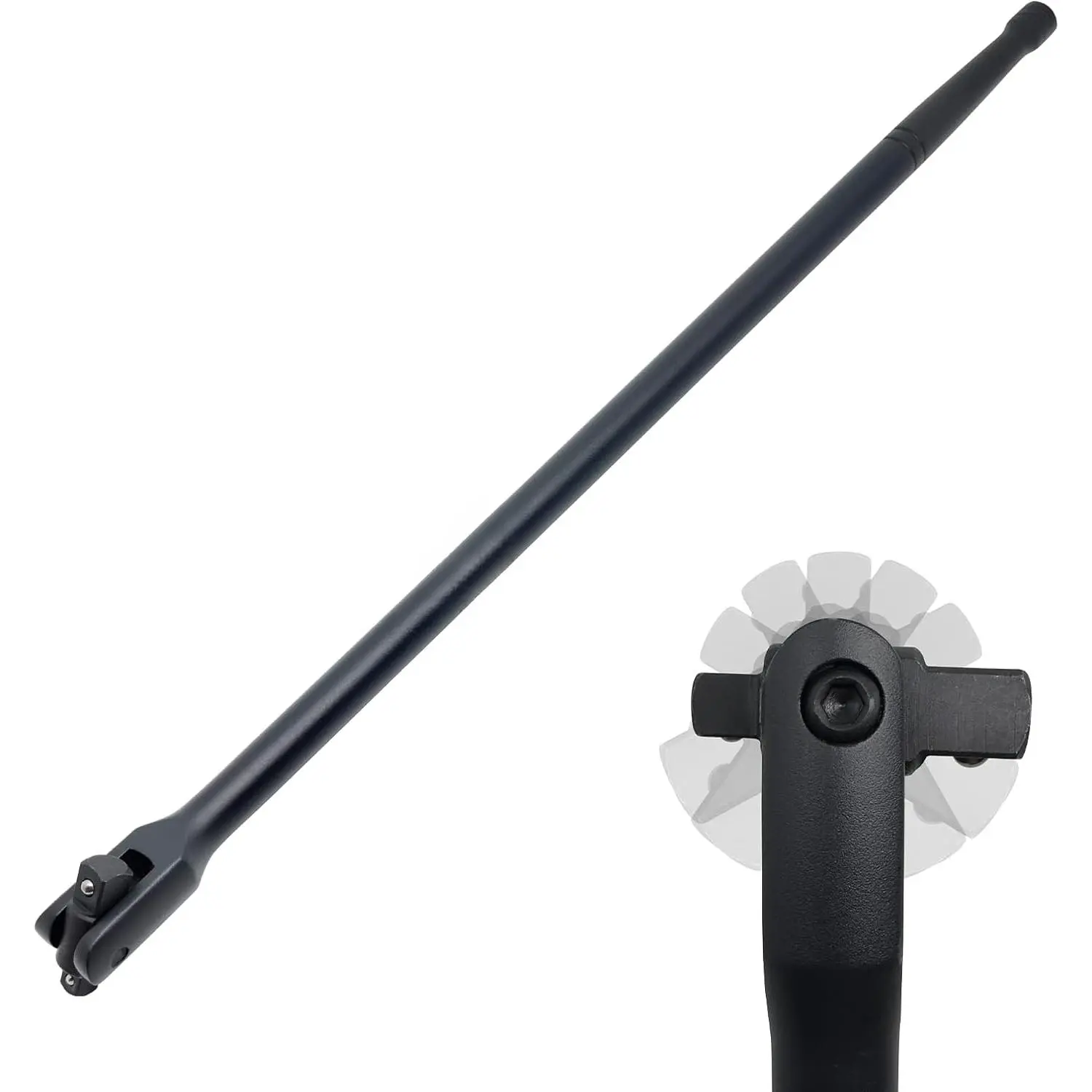 Breaker Bar, 3/8" & 1/2" Drive, Heavy Duty Breaker Bars, 24-inch Length with 360° Rotatable Head, Spring-loaded Detent Ball, Chrome Vanadium Steel Made With Black Powder Coating
