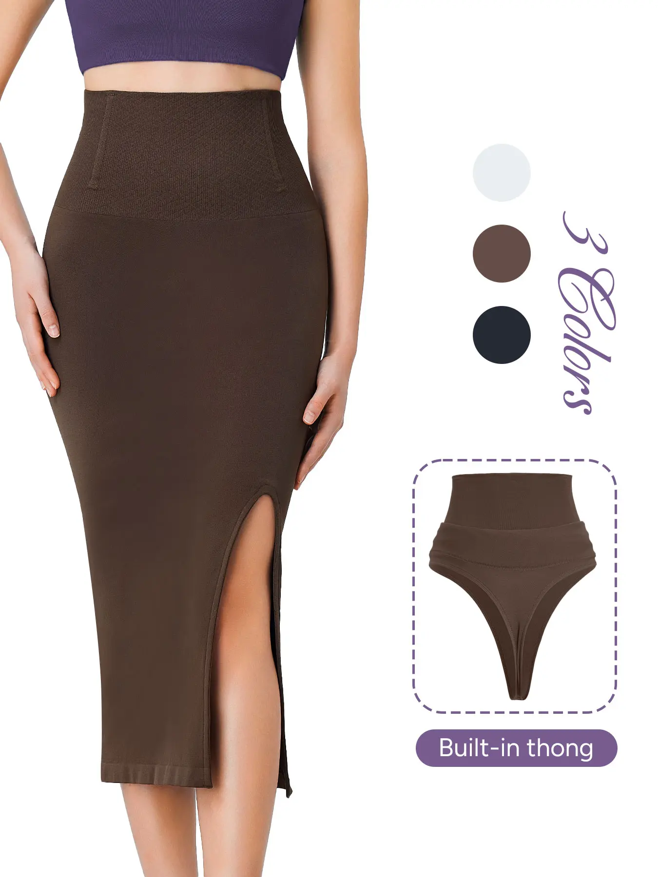 Seamless One-Piece Shapewear Skirt for Women, High Waist Tummy Control Steel Bone, Anti-Curling Split Long Dress Inner Layer Outer Wear