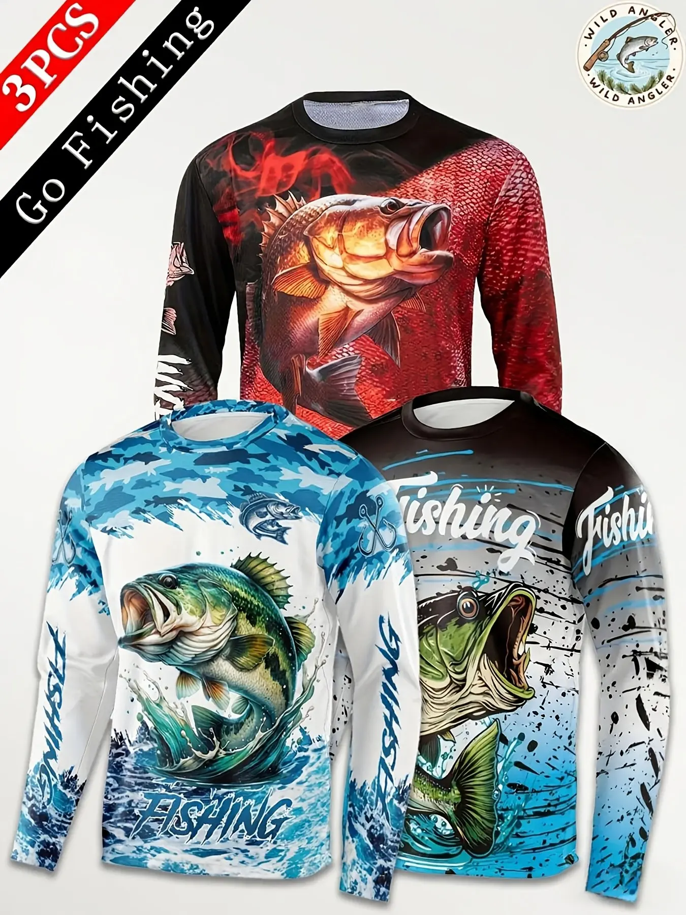 Men's 3D Printed Long Sleeve T-Shirt Set, Breathable Mesh Top, Loose Fit, Ideal for Spring Summer Fall, Casual Sports Fishing